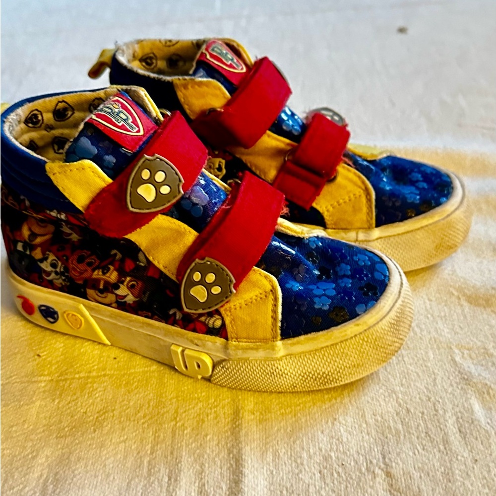 Paw Patrol Toddler Boy High Top Sneakers are lightly worn.